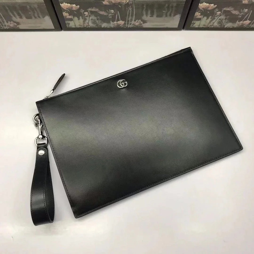 Gucci Black Leather Clutch Bag with GG Logo